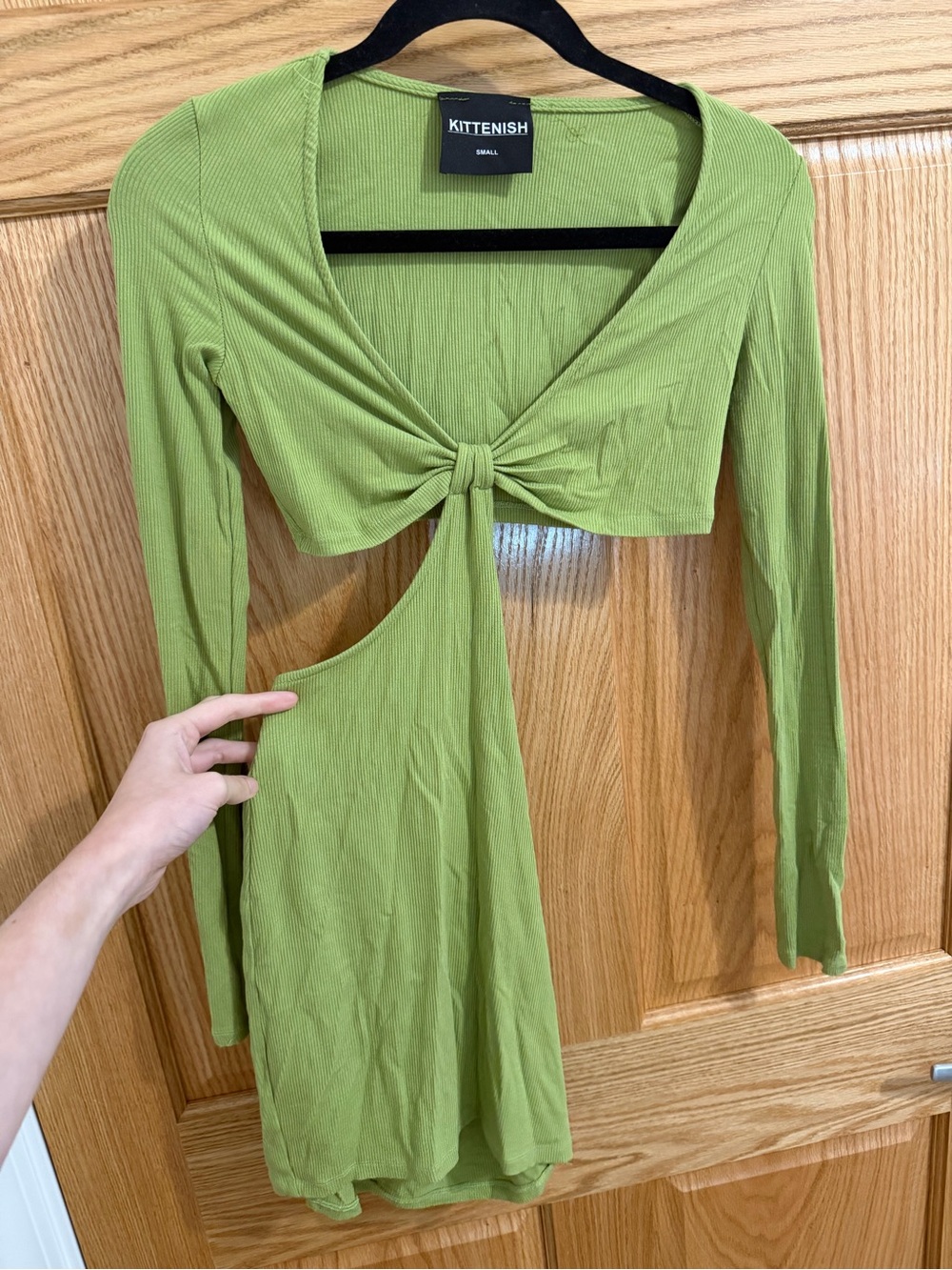 Kittenish Lime Green Long-Sleeve Knot Front Cutout Dress